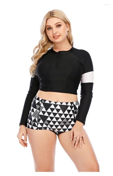 Roupa de banho feminina plus size duas peças conjunto de maiô feminino manga longa rash guard roupa de praia feminina natação maiô surf