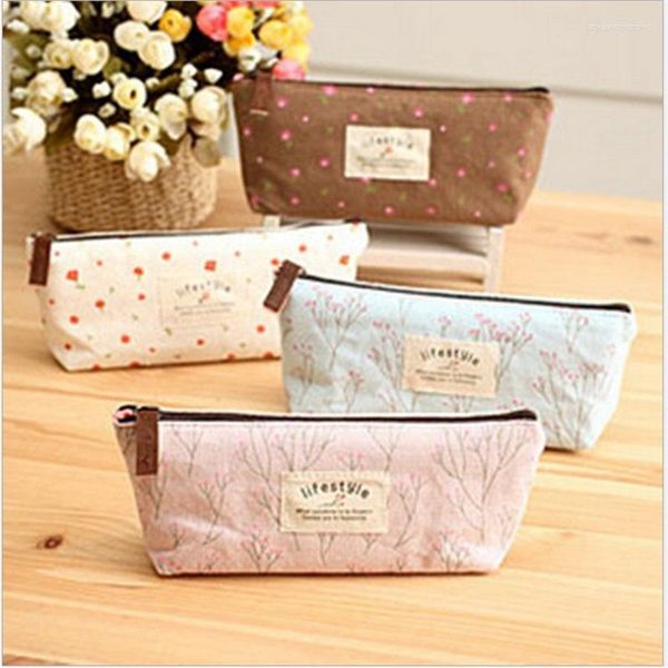 Bolsa de lápis floral coreana Kawaii Canvas Pen Pouch 3 PCS/LOT Square Stationery Zipper