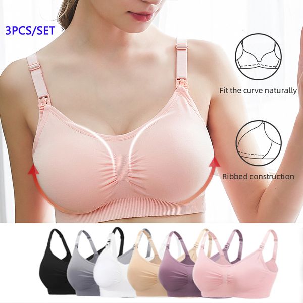 Maternity Intimates 3pcsSet Reggiseni per allattamento di alta qualità Cotone Allattamento al seno Biancheria intima incinta Senza cuciture Reggiseno traspirante di grandi dimensioni Push Up 230628