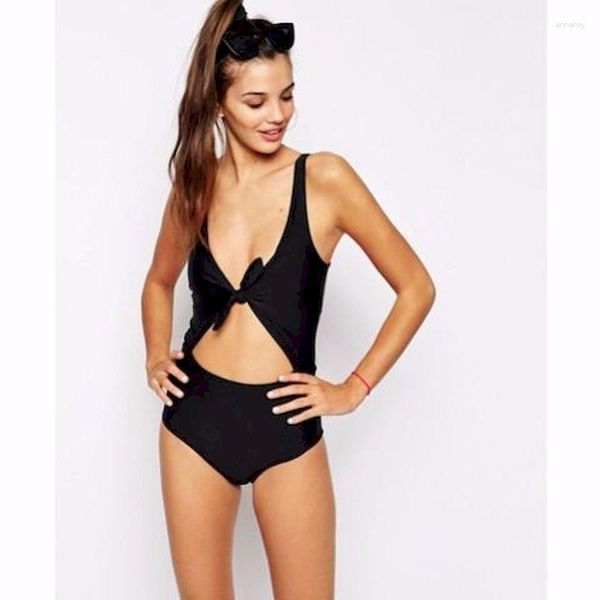 Costumi da bagno da donna Costume da bagno da spiaggia da donna Intero Scollo a V sexy Scollato sul retro Manica lunga snellente Bikini femminile Fiocco-nodo Auto-coltivazione