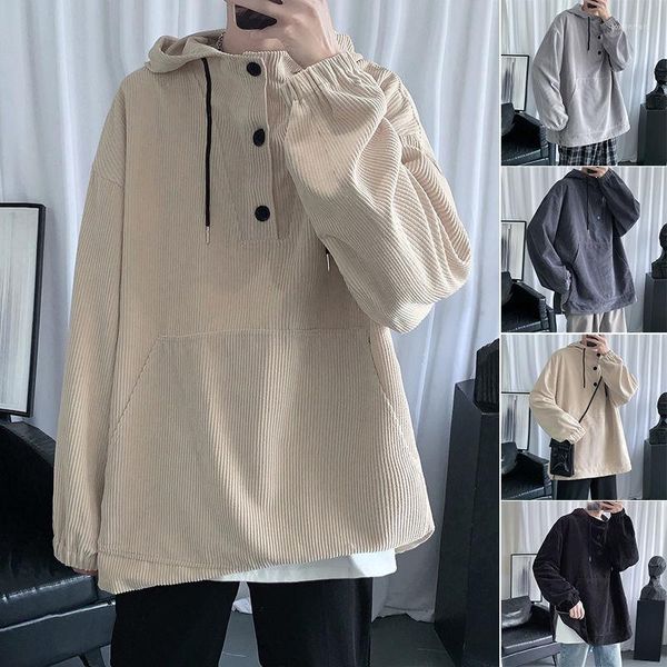 Moletons masculinos de veludo cotelê primavera outono moletons masculinos manga longa oversized moletons casuais Harajuku Moda All-match Casaco Casal Preto Cinza