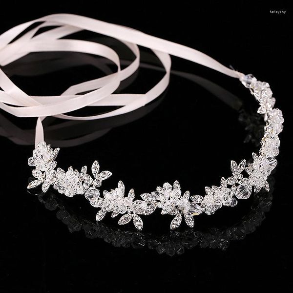 Grampos de cabelo de cristal transparente de luxo e frisado para cabeça de casamento com strass fita de videira banda de noiva para mulheres acessórios de baile de formatura joias