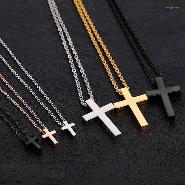 Anhänger Halsketten Mini Kleine Kreuz Anhänger Mädchen Geschenk Frauen Christian Schwarz Rose Gold Farbe Edelstahl Kette Mode Schmuck