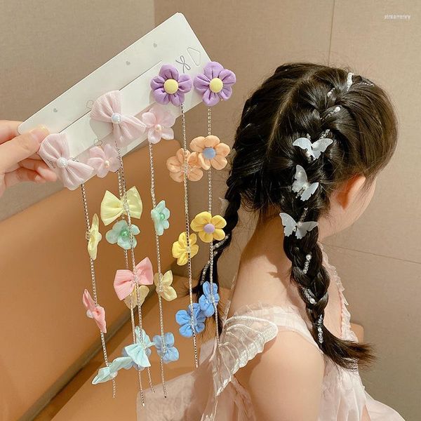 Haarspangen Farbe Blume Seite Haarspangen Bogen Geflochtene Kette Perle Schmetterling Mädchen Baby Haarnadel Zubehör Großhandel