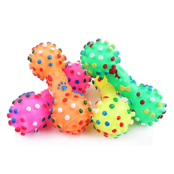 Brinquedos para cães mastigáveis Chegam novos coloridos com halteres pontilhados Squeaky Osso falso Pet Chew para cães Xb1 Drop Delivery Home Garden S Dhu0W