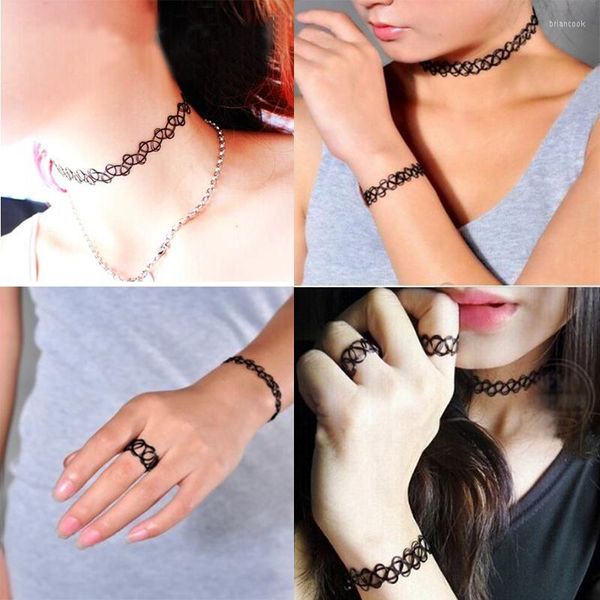 Collana Orecchini Set 1Set Magic Vintage Tattoo Choker Bracciale Anello Gioielli elastici Hippy Chick Colares Femininos