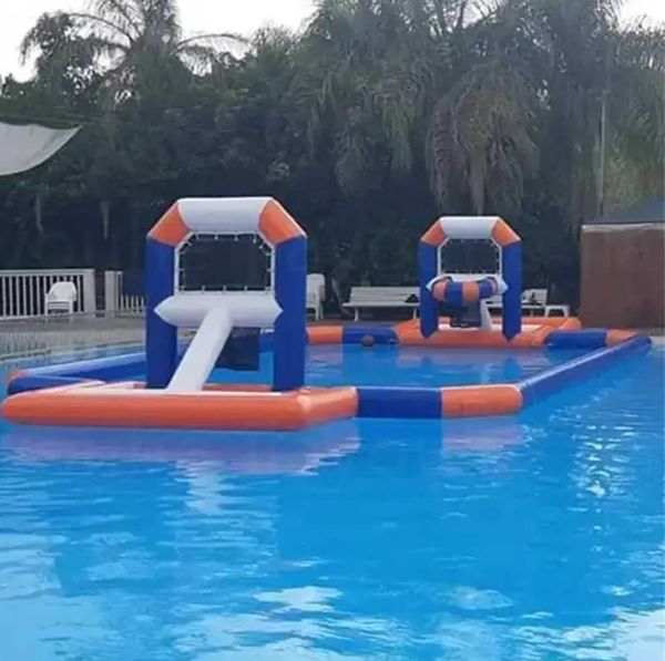 Equipamento de treinamento 15L x 8mW Parque aquático inflável flutuante cesta de basquete quadra de basquete campo aquático jogos esportivos jogar no Sea Beach Park enviar de navio para a porta