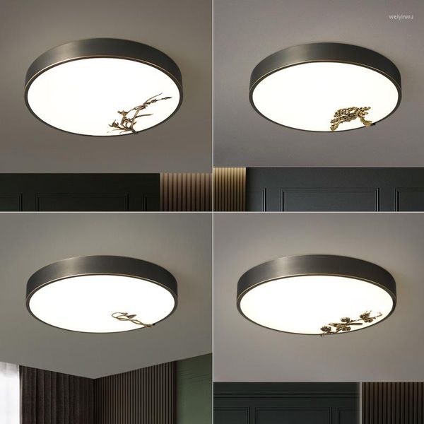 Plafoniere Lampada a sospensione a LED Ultra sottile Tutto rame Nordic Round Room Pure Master Bedroom Black Light