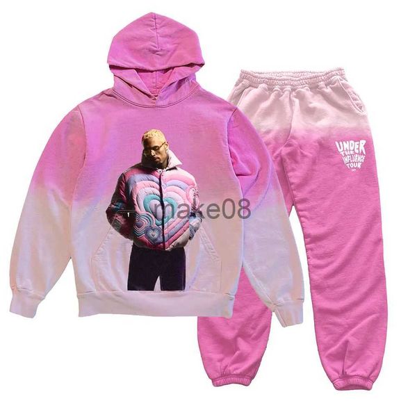 Мужские толстовки с капюшоном Chris Brown Valentines Sweatsuit Set Under The Influence Tour 2023 Hoodie Jogger Pants Women Men SweatshirtSeatpants J230629