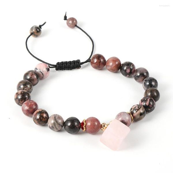 Strand Gioielli femminili Pietra naturale Rhodonite Perline Bracciali Braccialetti Pulseras Mujer Moda Ametiste Quarzo Charm Braccialetto Donna Ragazze