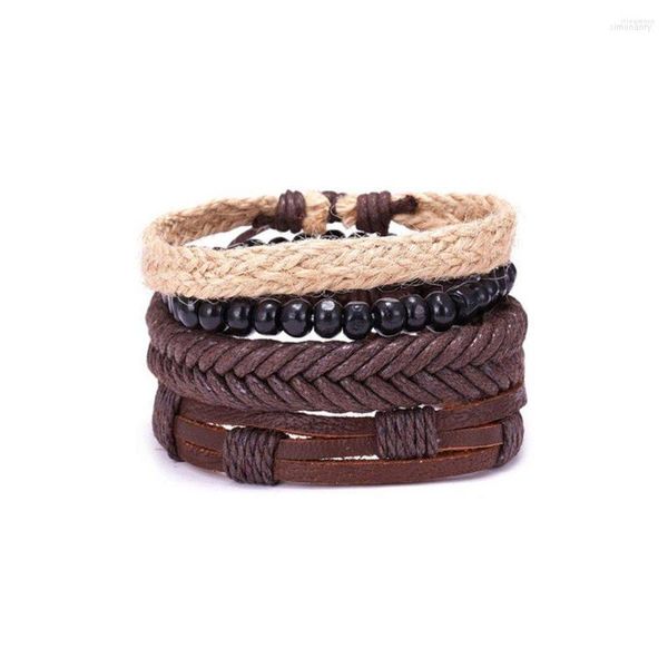 Conjunto de colar de brincos com 4 cordões masculinos, miçangas, trança de couro, pulseira ajustável, coisas vintage