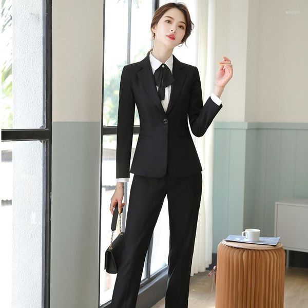 Pantaloni da donna a due pezzi Pantaloni da donna formali Abiti da donna Blazer e giacca da lavoro Abbigliamento da lavoro Stili uniformi da ufficio Nero
