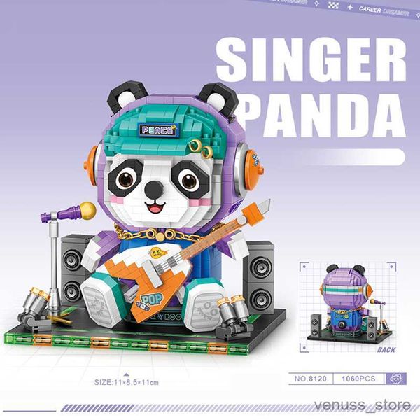 Blocos de construção Bloco de brinquedo Música Cantor Panda Modelo de guitarra Mini Diamante Blocos de construção Quebra-cabeça Brinquedo de construção Crianças Presente de Natal R230629