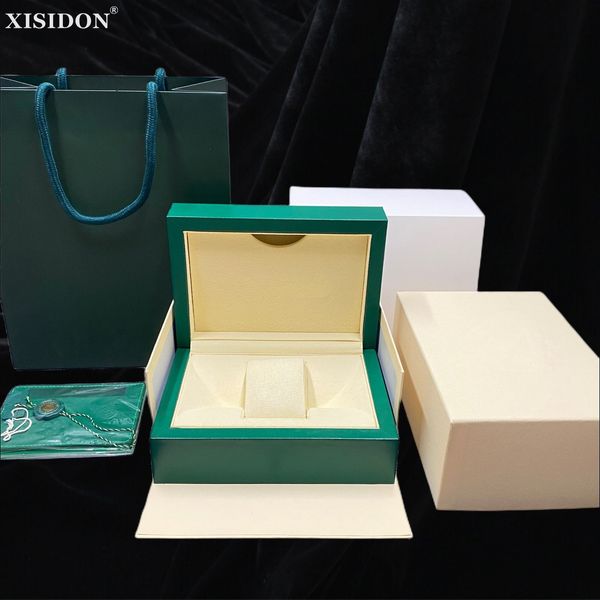 Caixas de joias Caixa de relógio verde de alta qualidade Luxo elegante AAA Estojo de madeira com armazenamento de embalagem Almofada de microfibra 230628