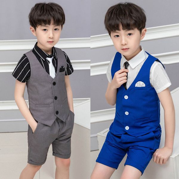 Anzüge Sommer Schule Kinder Mode Weste Anzüge Königsblau Kinder Weste Pographie Kleid Für Prom Marke Baby Jungen Abendkleidung 230628