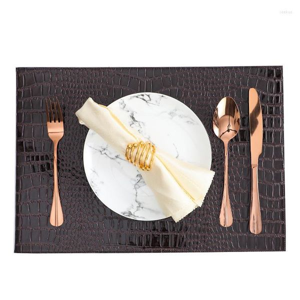 Tapis de table 4 pièces PU napperon cuir européen Crocodile motif tapis sous-verres de café coussin isolant ménage vaisselle décorative