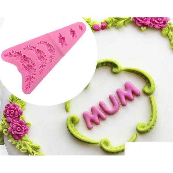 Pişirme Kalıpları Diy Sugarcraft Çiçek Şile Mod Fondan Kalıp Düğün Pastası Sınır Dekorasyon Araçları Çikolata Gumpaste Damla Teslimat Ev Dhi43