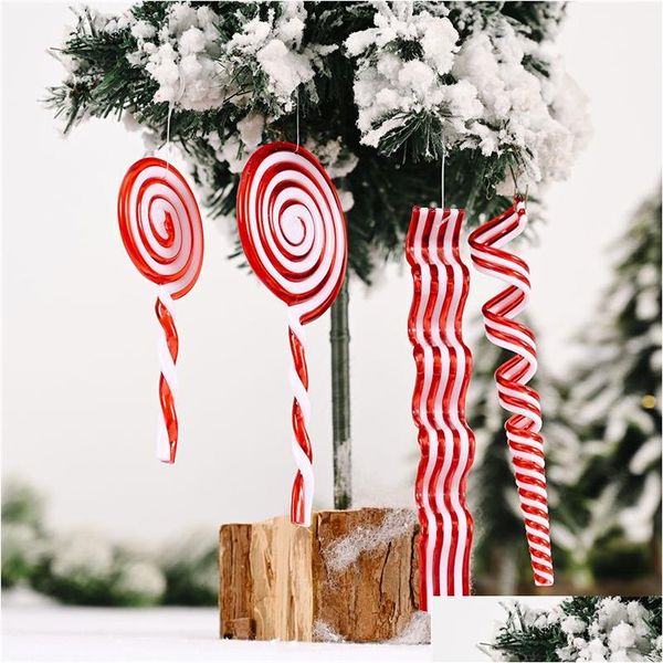 Decorações de Natal Árvore Pirulito Pendurado Enfeite Branco E Vermelho Doce Ano Para Festa Em Casa Jk2009Xb Drop Delivery Jardim Festivo Su Dhdfq