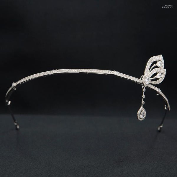 Fermagli per capelli Tiara a farfalla con zirconi cubici per fascia in cristallo da sposa con gioielli da sposa ciondolanti CH10380