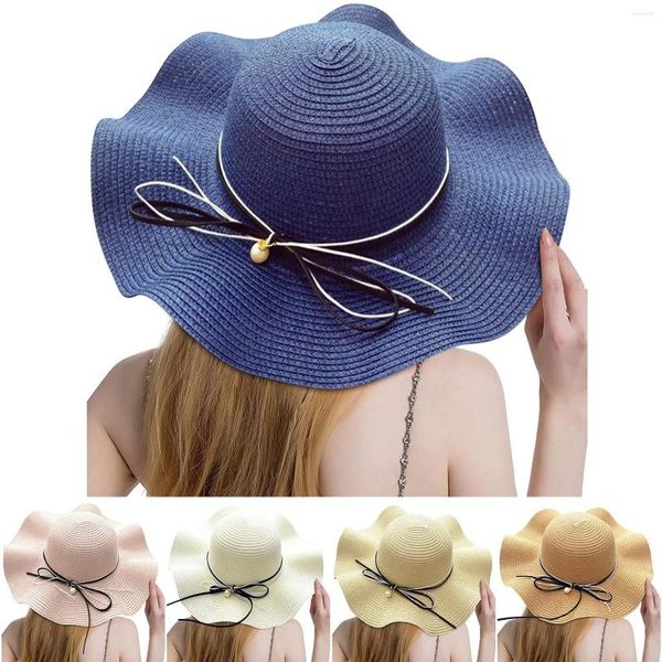 Geniş Kenarlı Şapkalar Yaz Hasır Şapka Plaj Kadınlar Için Katlanabilir Güneş Uv Korumaları Roll Up Koruma Kapağı Casquette