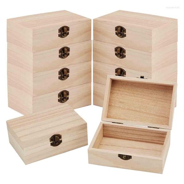 Sacchetti per gioielli Confezione da 10 scatole di legno con coperchio a cerniera e chiusura in legno piccolo durevole per artigianato Storge 6 x 4 2,3 pollici