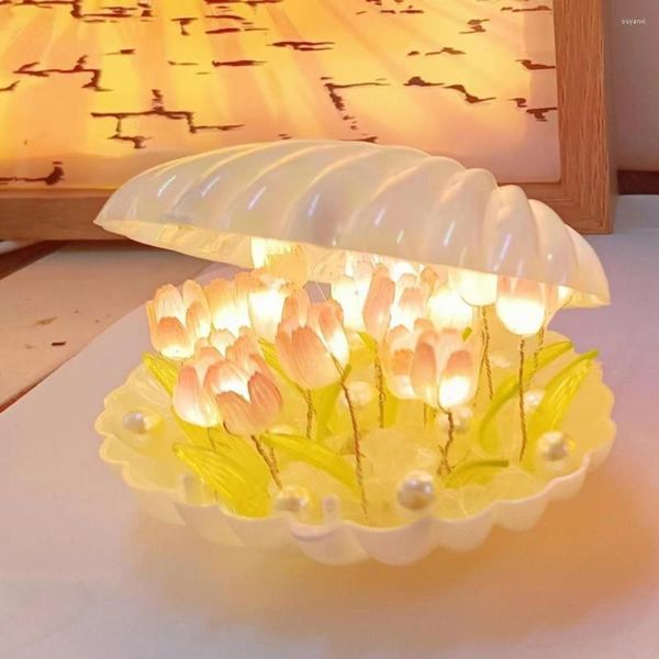 Candeeiros de mesa Tulip Night Light DIY Making Kit Romantic Luminous LED Bedside Lamp Quarto Decoração Sala de Estar Dia dos Namorados Presente de Aniversário