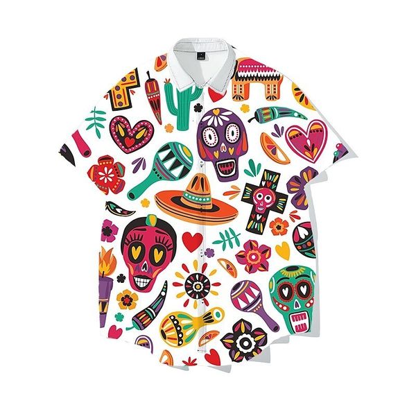 Camisa social masculina Sugar Skull Camisa mexicana blusa estampada para mulheres unissex adultos 3D 100 poliéster casual diário 230629