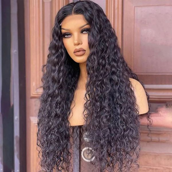 28 polegadas 150% Densidade Remy Long Kinky Curly Wig Natural Black Natural Hairline Lace Front Wig Para Mulheres Com Cabelo de Bebê Perucas Diárias