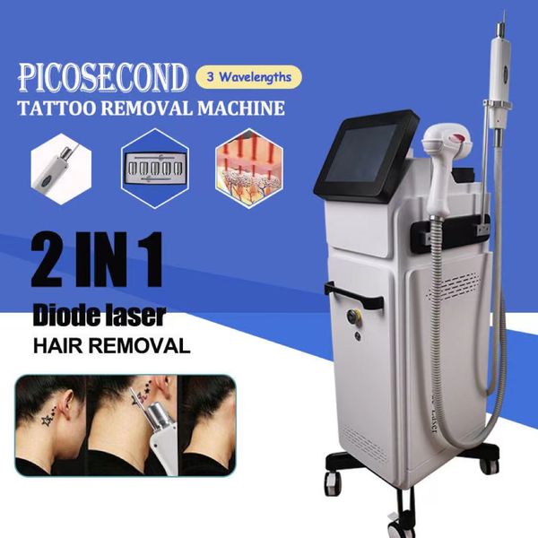 Hot Sales Vertical 808NM Diode Laser depilação Machine Pico Tattoo Removal Rejuvenescimento da pele e equipamento de beleza de aperto para comercial