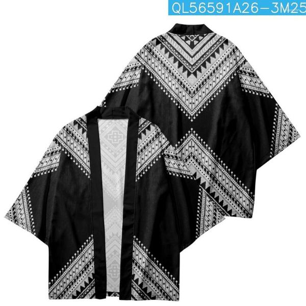 Abbigliamento etnico Simmetria giapponese Geometria Motivi Stampa Kimono nero Tradizionale Uomo Donna Yukata Cardigan Cosplay asiatico Haori