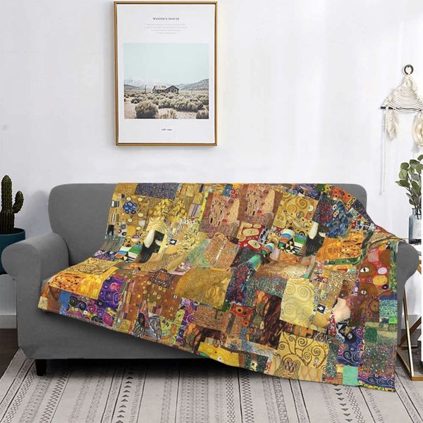 Decken Gustav Klimt Überwurf Decke Anime Bettwäsche Tagesdecke auf dem warmen Sofa Queen King Szie 230628