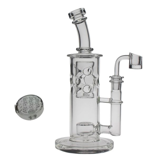 23–24 cm hoch, SAML, gerade Fab-Bong-Wasserpfeifen mit 9 Löchern, SOL Dab Rig, Glas, zum Rauchen, Blumenwasserpfeife, Samen des Lebens, Gelenkgröße, 14,4 mm breite Basis, PG3051 (FC-Fab)