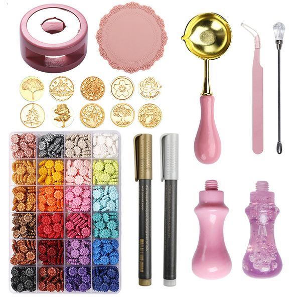 Conjunto de carimbos com lacre de cera Kit rosa série lacre caixa de armazenamento lacre DIY Suprimentos para artesanato para casamento carimbo de cera Scrapbooking 230628