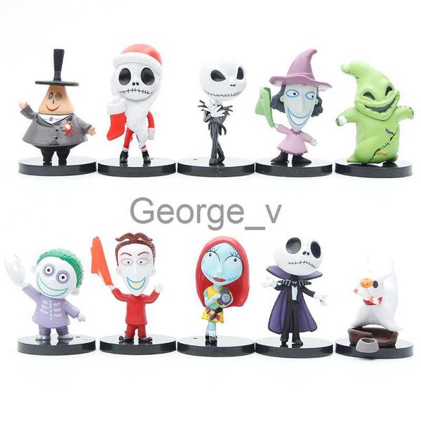 Minifig 10 Adet Set Noel Öncesi Kabus Jack Skellington Sally PVC Action Figure Mini Model Oyuncaklar Çocuklar Hediyeler J230629