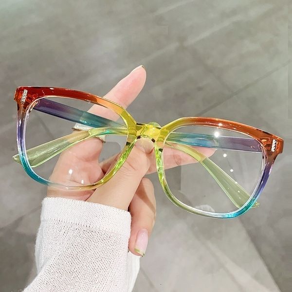 Brillengestell Mode Farbverlauf Quadratisch Optische Antiblaue Brille Frauen Vintage Sommer Regenbogen Brillen Weibliche Brille 230628