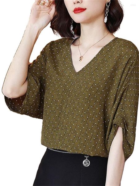 Camicette da donna Camicie da donna primavera estate Camicie da donna Fashion Casual manica corta con scollo a V Colla Verde militare Blusas Top WY0667