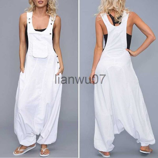 Kadın Tulumlar Tulum Kadın Yaz Gevşek Ince Tulumlar Harem Pantolon Geniş Bacak Pantolon Kolsuz Cepler Önlük Tulum Siyam Pantolon Büyük Boy S5XL J230629