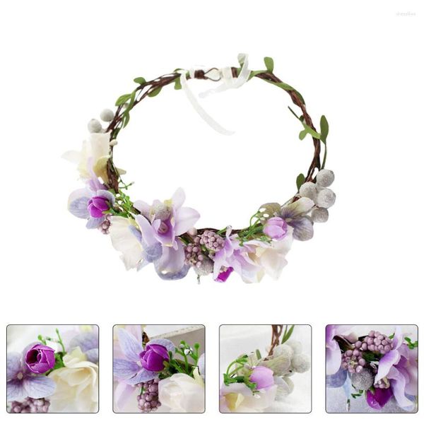 Collane con ciondolo Ghirlanda artificiale Fascia per capelli Corona realistica Copricapo Donna Fiori viola realistici