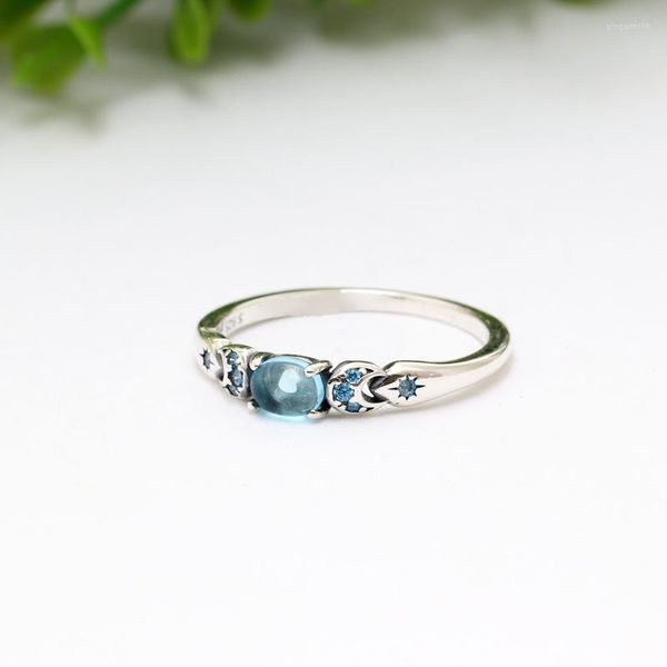 Cluster Rings Fashion Original 925 Silver Blue Stone Fairy Tale Star Ring For Women Wedding Engagement Pan Drop Wholesale