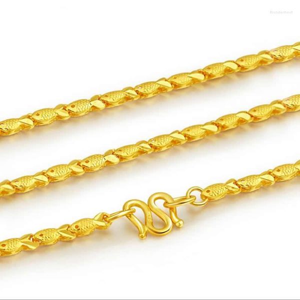 Catene Collana a catena di pesce in oro giallo puro / 24K 999 Collana fortunata 8,7-9,5 g