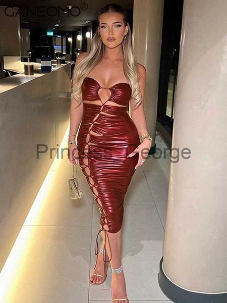 Abiti da festa Bandage Cut Out Backless Midi Abito senza spalline Donna 2023 Summer Sexy Evening Party Bodycon Prom Dresses Eleganti abiti da notte x0629