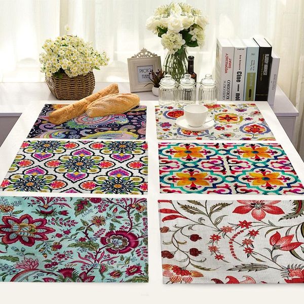 Tovagliolo Colorato Motivo Etnico Vita Set 4 Pezzi Tovagliette Cucina Cotone Lino Fiore Tovagliette Decorative