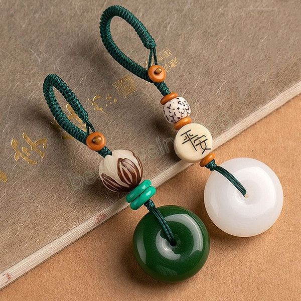 Imitar Hetian Jade Amuleto da Sorte Chaveiro Fivela da Paz Pingente Mascotes Para Homens e Mulheres Presentes da Sorte Moda Amuletos Finos Jóias