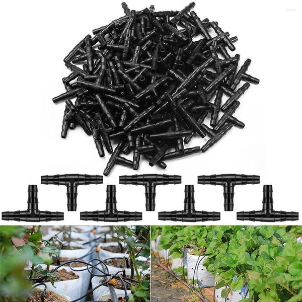 Equipamentos de rega 50/100/200 peças Conector TEE farpado de plástico para mangueira de 4/7 mm Micro spray comum Ferramenta de sistemas de irrigação de gramado de jardim ao ar livre