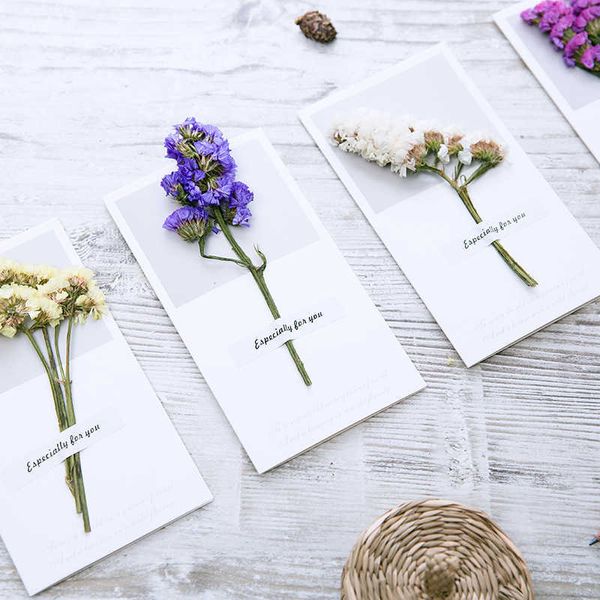 Flores secas 1pc cartão de presente convites de casamento cartões gypsophila manuscrito bênção aniversário obrigado envelope