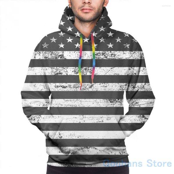 Moletom Masculino Moletom Masculino Para Mulheres Engraçado Bandeira Americana (Escuro) Moletom Com Capuz Casual Streatwear