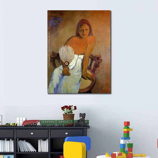 Riproduzioni di alta qualità dei dipinti di Paul Gauguin Ragazza con un ventaglio Arte contemporanea su tela fatta a mano Arredamento per soggiorno