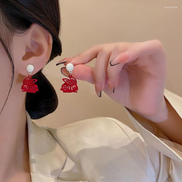 Orecchini pendenti con animali tagliati in carta rossa coreana goccia per regali di gioielli per feste lucide per ragazze da donna