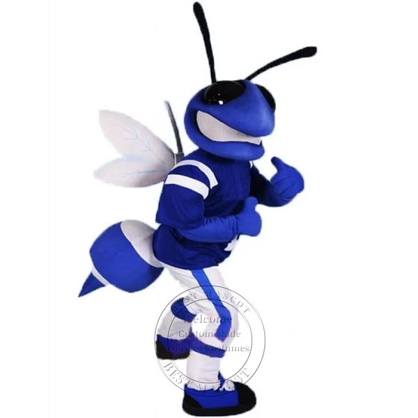 Novo traje de mascote de abelha azul para adultos, mascote de escola secundária, tema de fantasia personalizado, vestido de fantasia