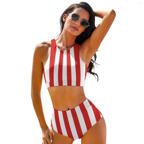 Damen-Bademode, rot-weiß gestreifter Bikini-Badeanzug, Vintage-Druck, verstellbar, klassisch, Sommer, zweiteiliger Teenager-Badeanzug
